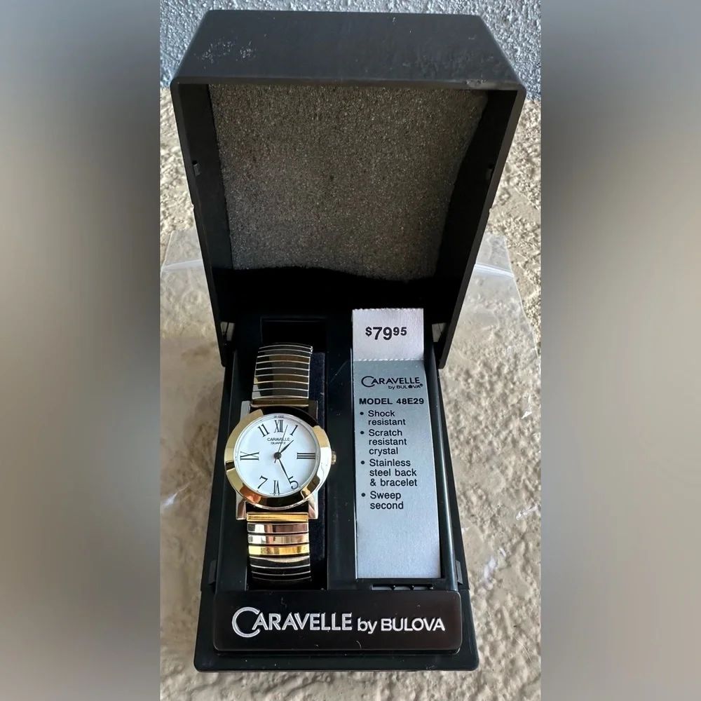 Caravelle Bulova 48E29 Watch 2 Tone Stainless Steel Bracelet White Dial NOS VTG
